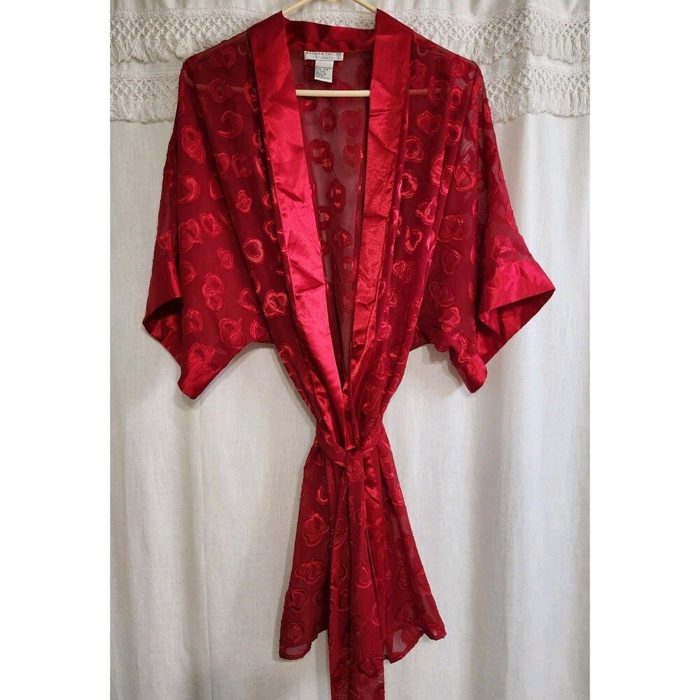 Sexy  Red Robe/Kimono Jacquard Heart Design Morgan Taylor Intimates Size PS
